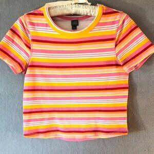 Wild Fable Woman's Stripped Cropped T-Shirt Vibrant Orange Yellow Size Med